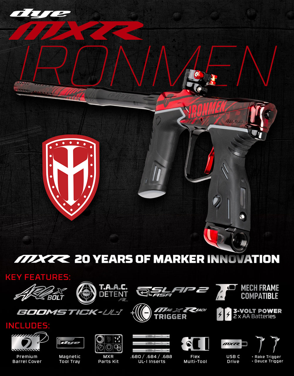 DYE MXR PGA IRONMEN BRANDED - BLACK/RED POLISHED
